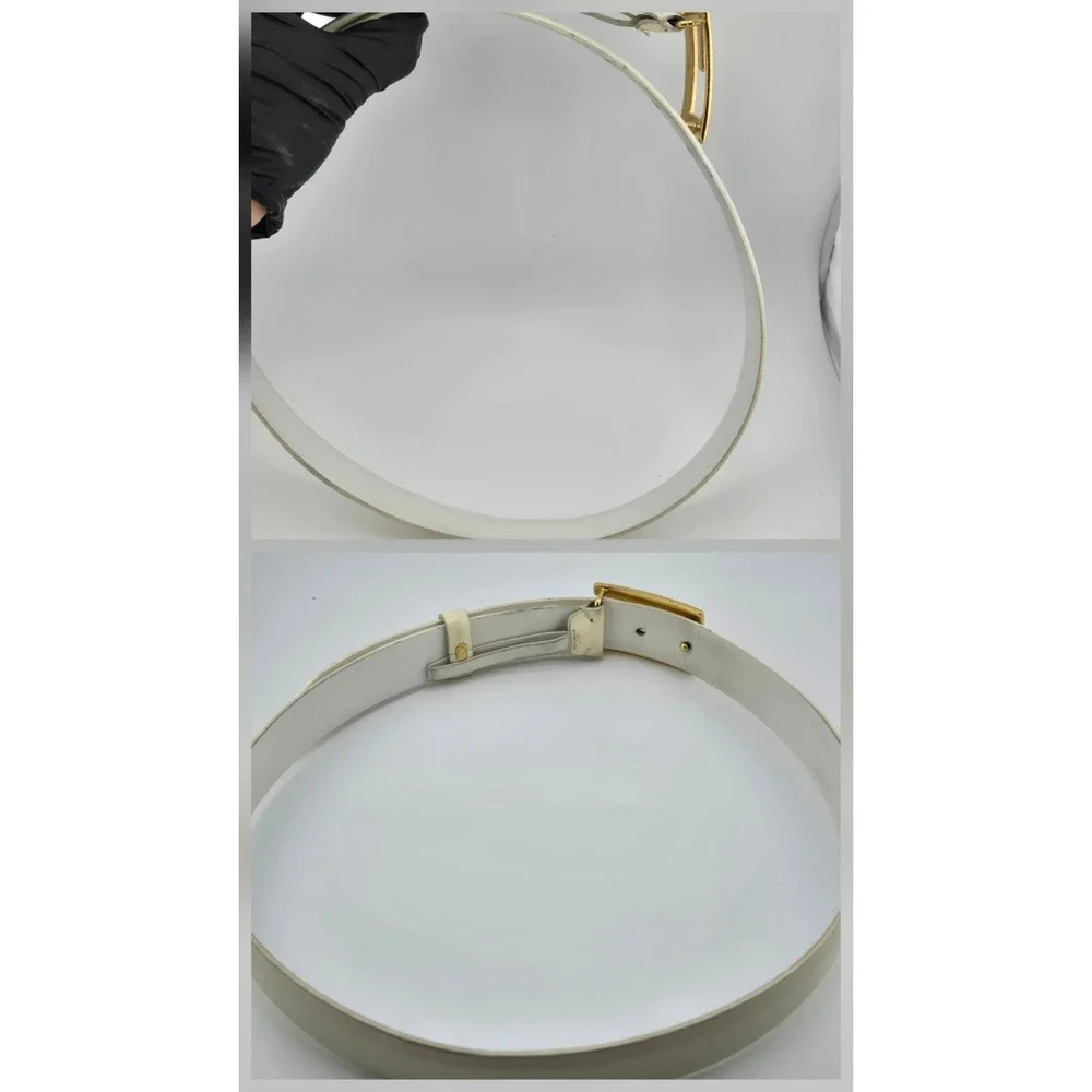 Gucci White Patent Leather G Logo Buckle Belt Gold Tone Vintage 70 28 036-1406